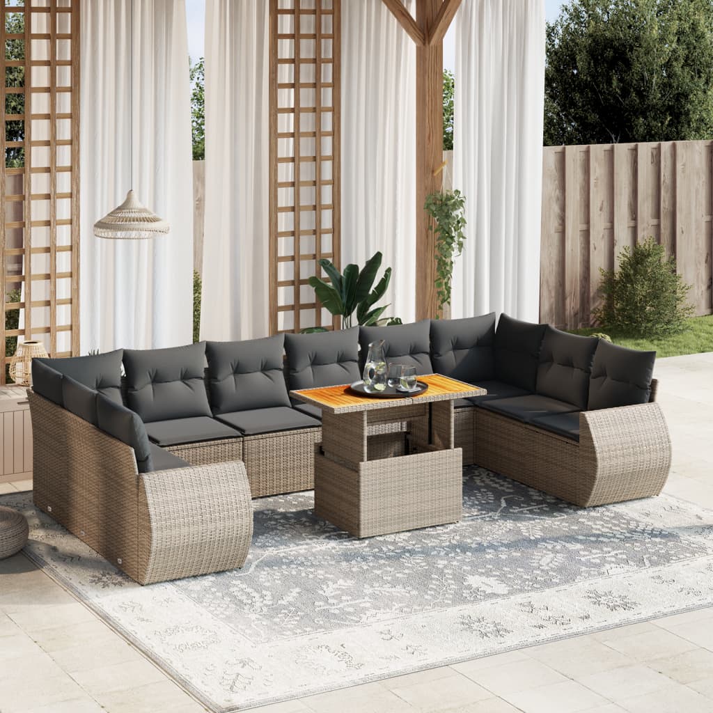 vidaXL 11-delige Loungeset met kussens poly rattan zwart