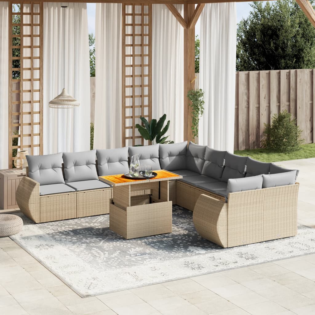vidaXL 11-delige Loungeset met kussens poly rattan zwart