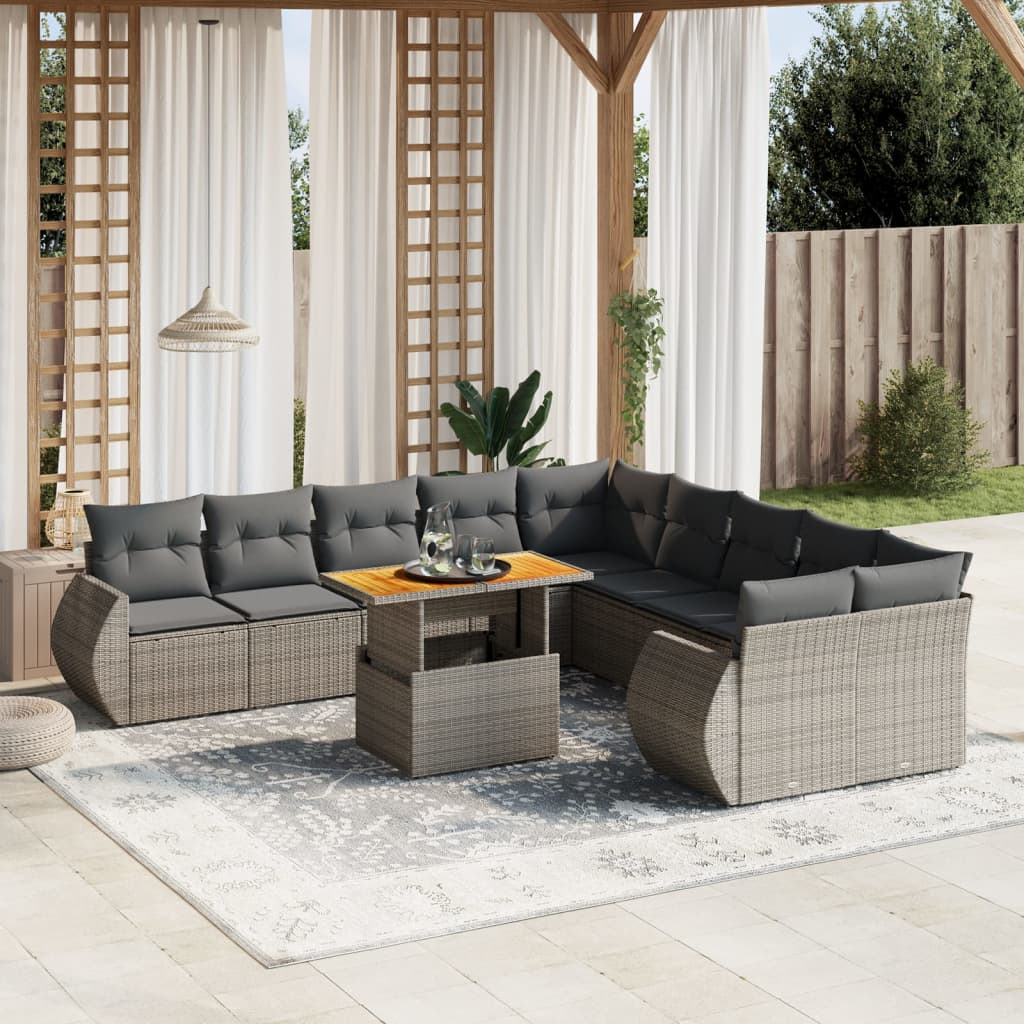 vidaXL 11-delige Loungeset met kussens poly rattan zwart