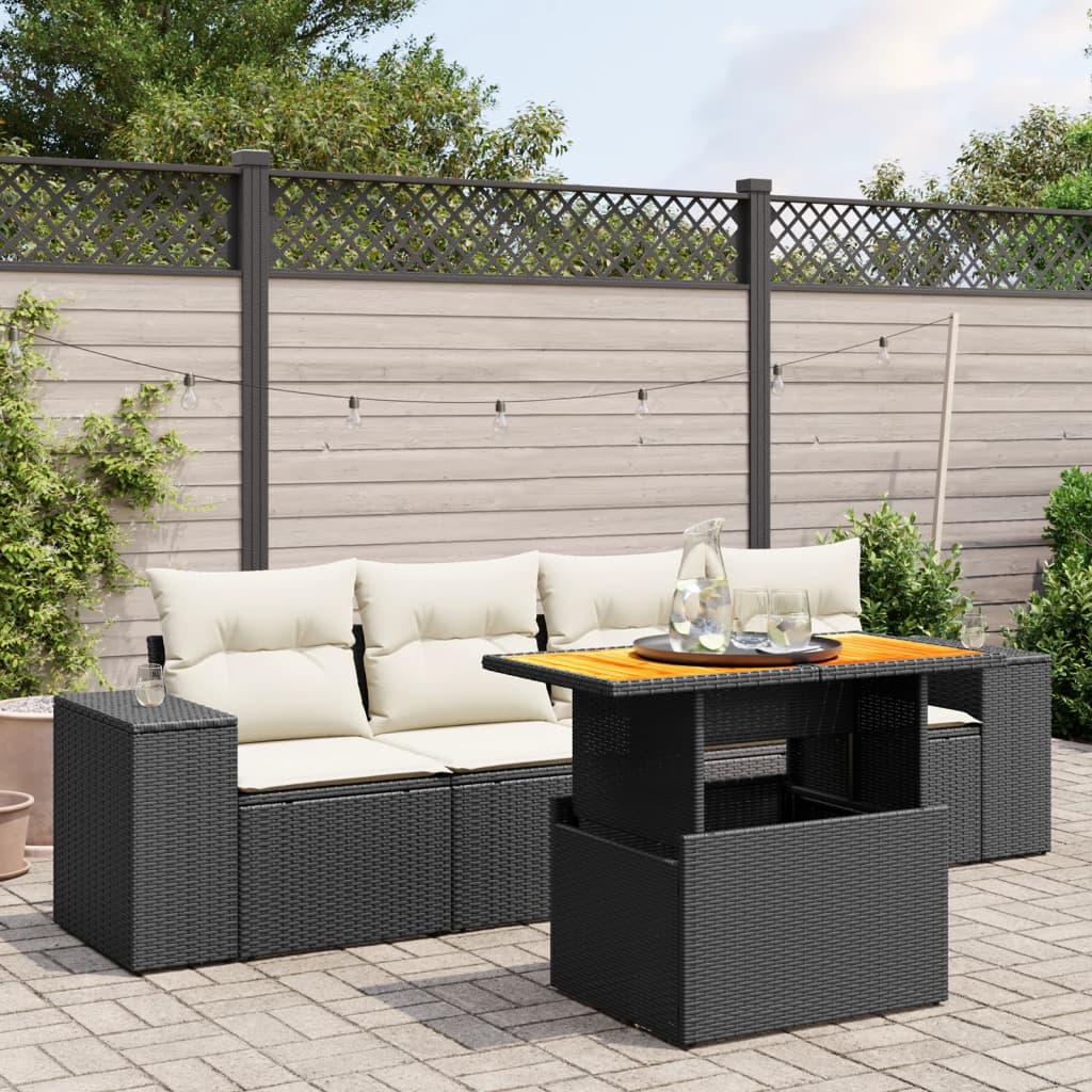 vidaXL 5-Piece Lounge Set with Cushions Poly Rattan Black