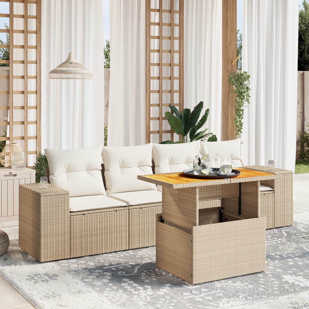 vidaXL 5-Piece Lounge Set with Cushions Poly Rattan Black