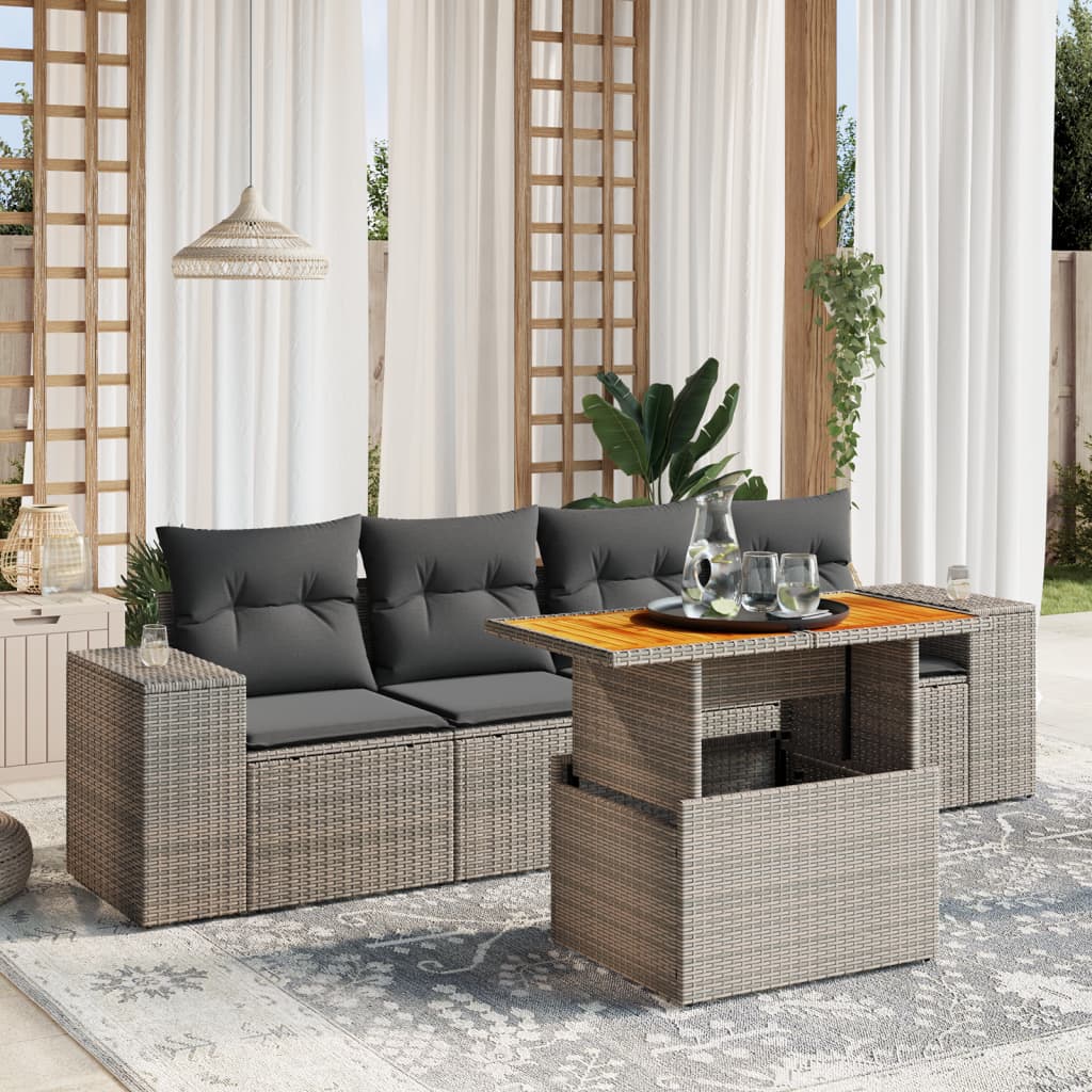 vidaXL 5-Piece Lounge Set with Cushions Poly Rattan Black