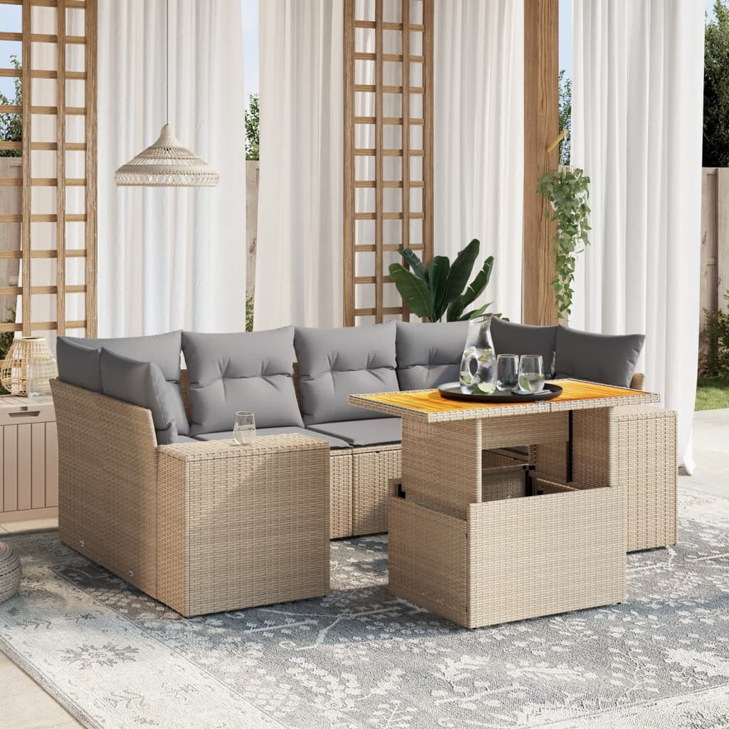 vidaXL 7-delige Loungeset met kussens poly rattan zwart