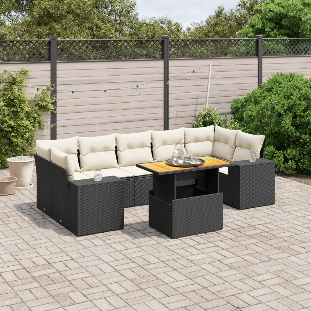 vidaXL 8-Piece Lounge Set with Cushions Poly Rattan Black