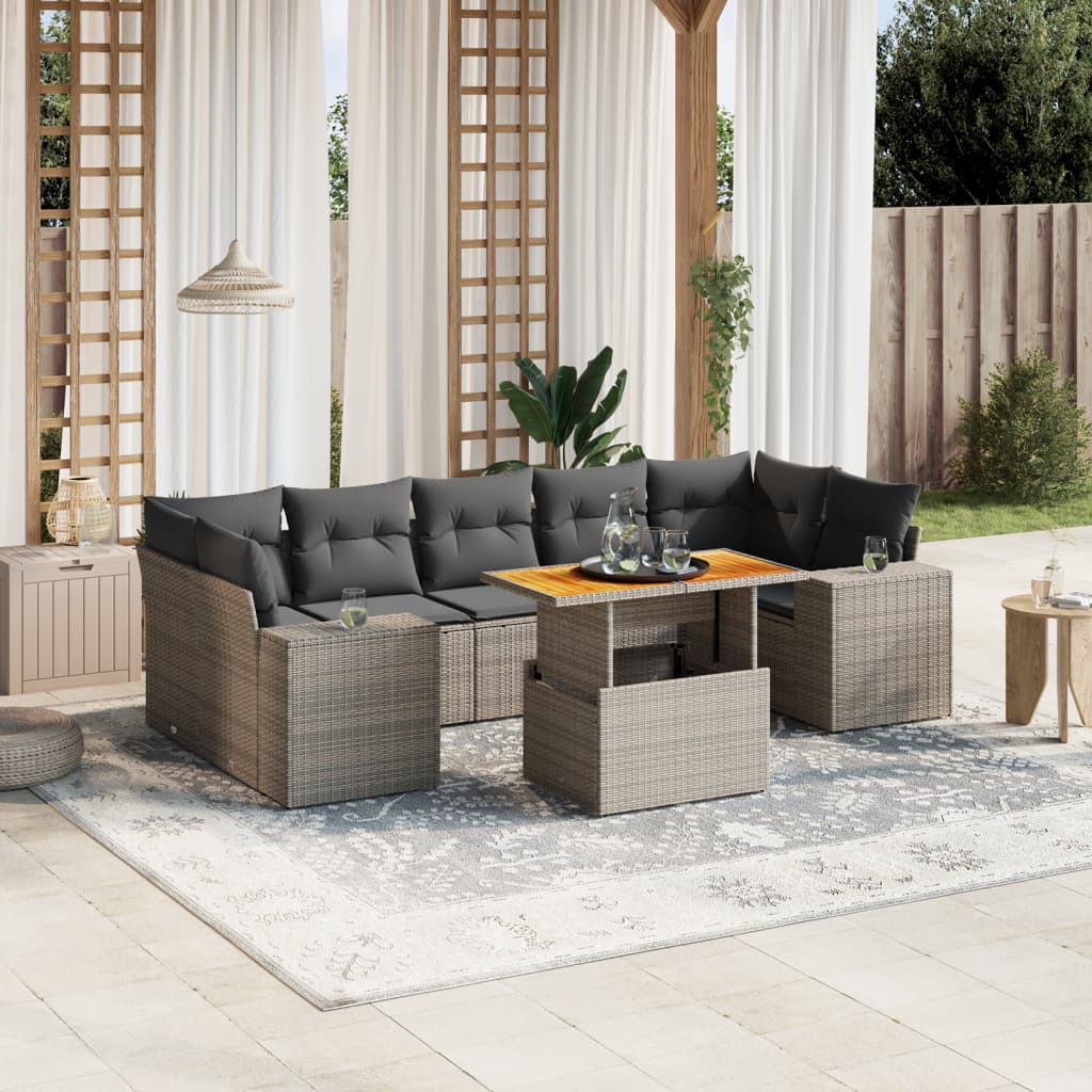 vidaXL 8-Piece Lounge Set with Cushions Poly Rattan Black