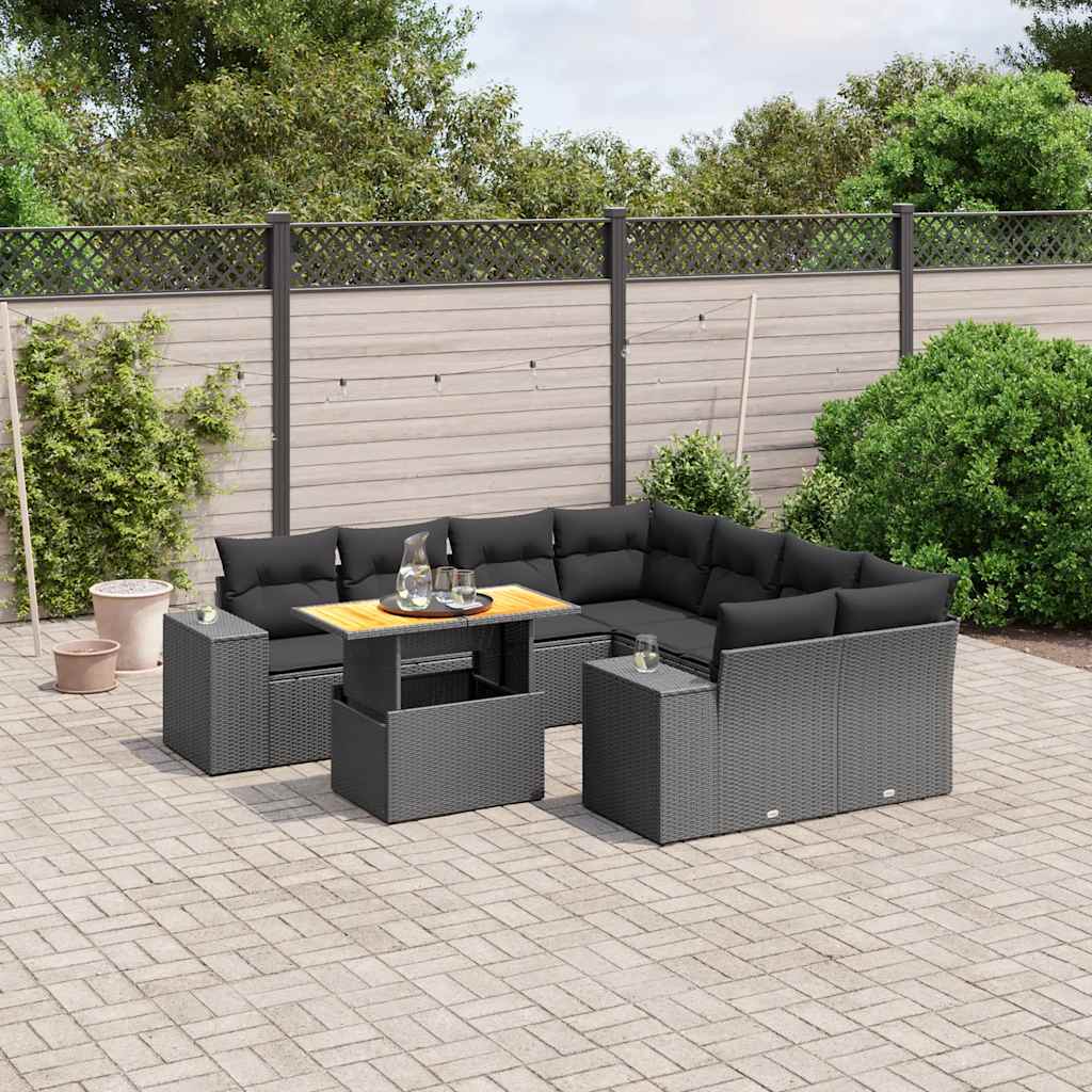 vidaXL 9-piece Poly Rattan Lounge Set with Cushions Black