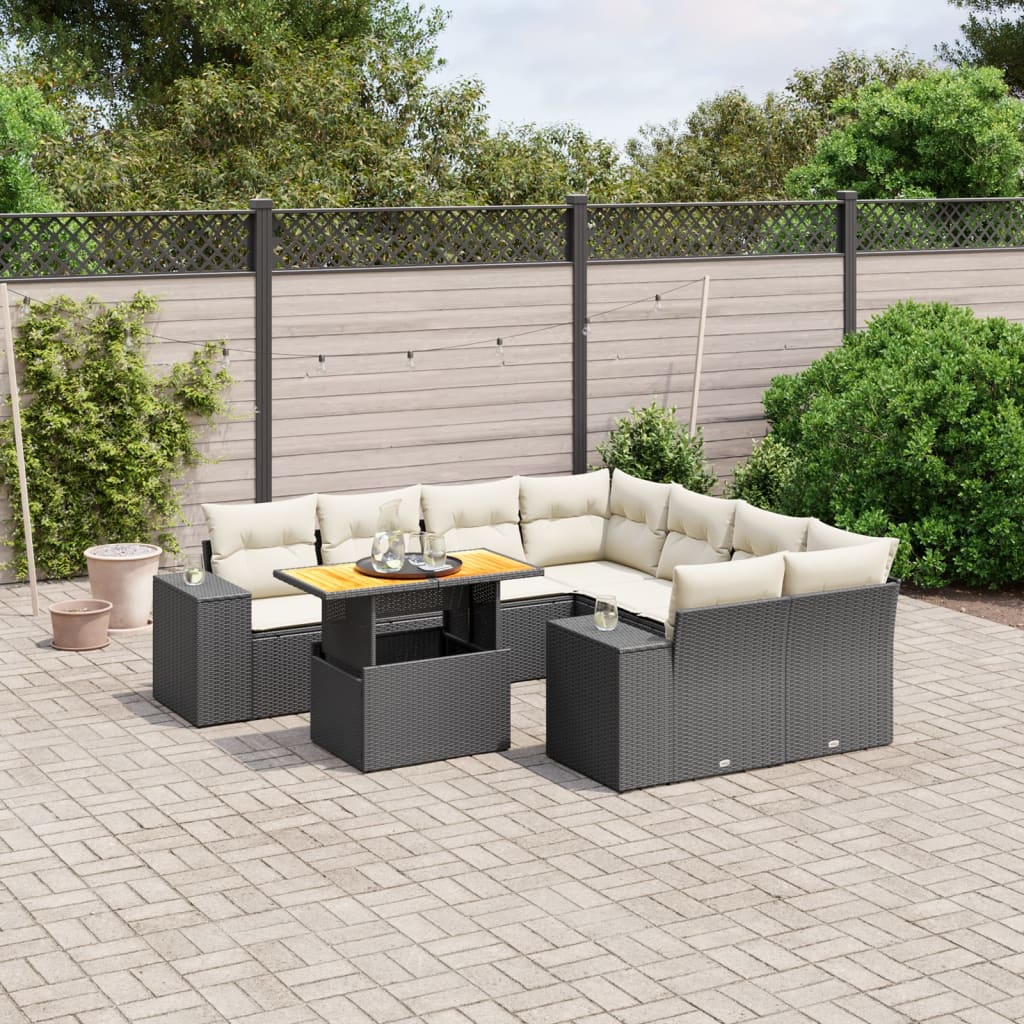 vidaXL 9-piece Poly Rattan Lounge Set with Cushions Black