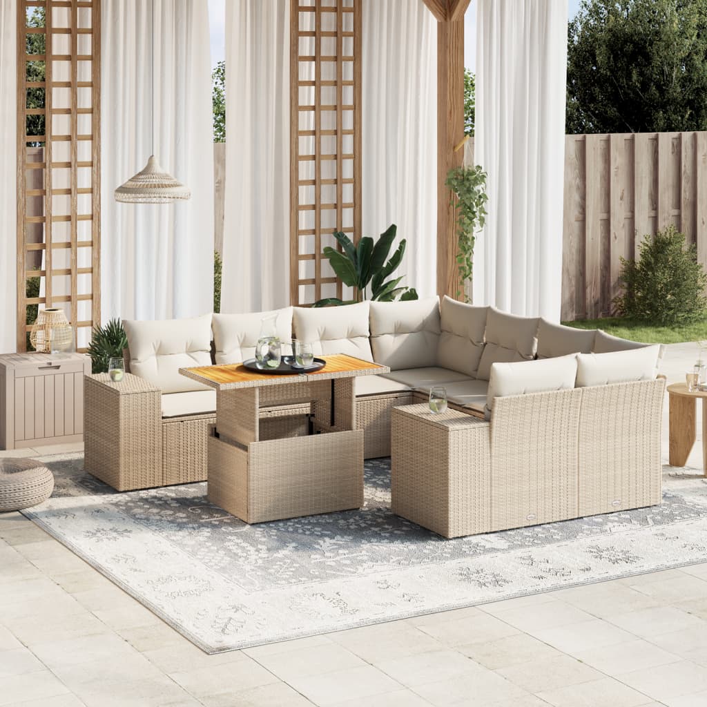 vidaXL 9-piece Poly Rattan Lounge Set with Cushions Black