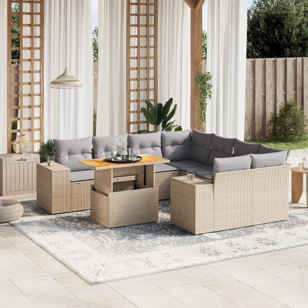 vidaXL 9-piece Poly Rattan Lounge Set with Cushions Black