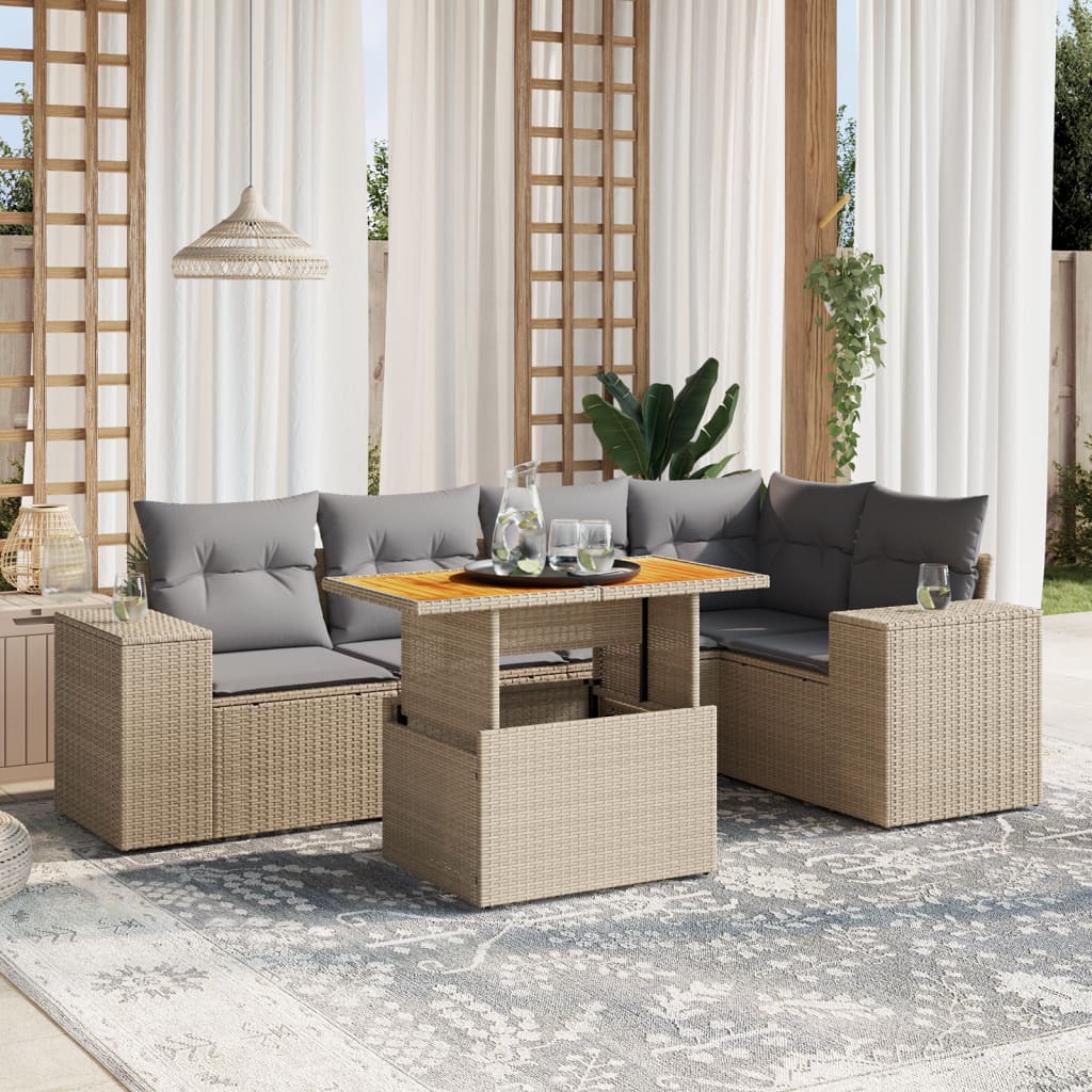 vidaXL 6-delige Loungeset met kussens poly rattan zwart