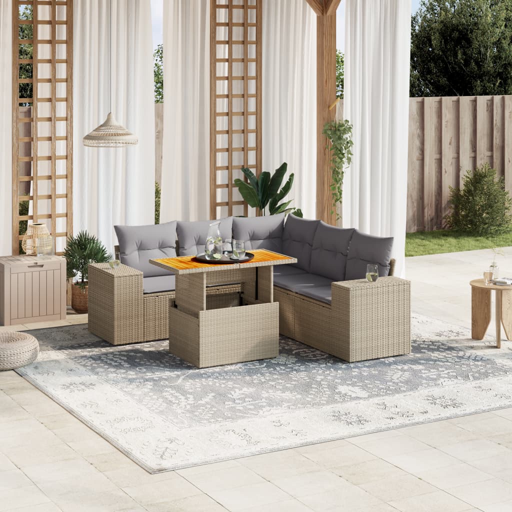 vidaXL 6-delige Loungeset met kussens poly rattan zwart