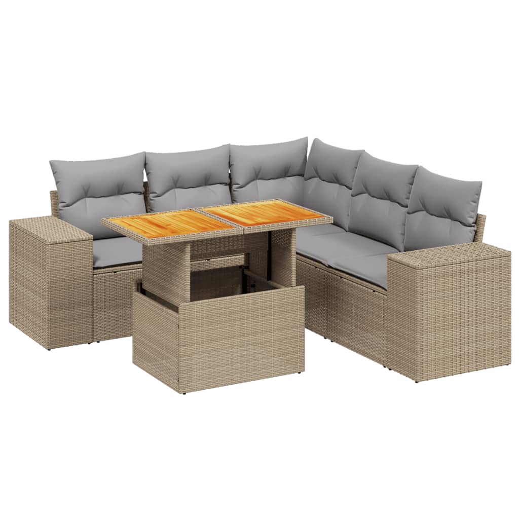 vidaXL 6-delige Loungeset met kussens poly rattan zwart