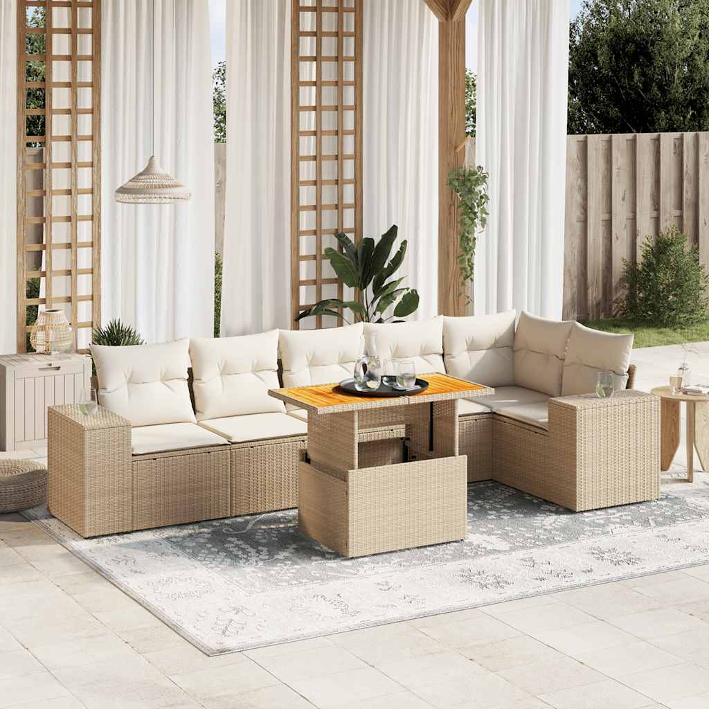 vidaXL 7-delige Loungeset met kussens poly rattan zwart