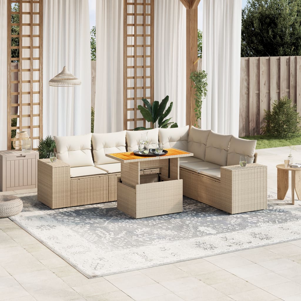 vidaXL 7-delige Loungeset met kussens poly rattan zwart