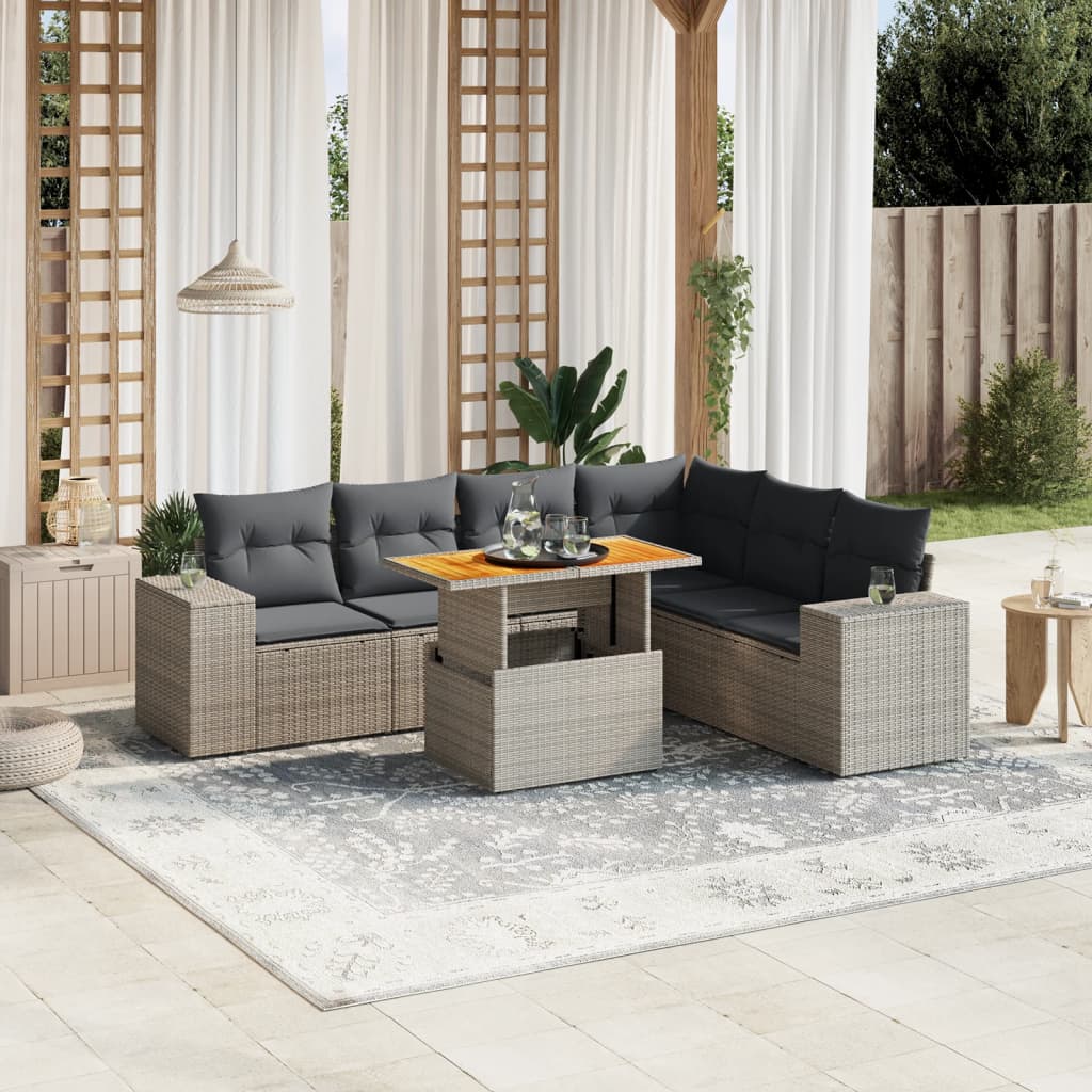 vidaXL 7-delige Loungeset met kussens poly rattan zwart