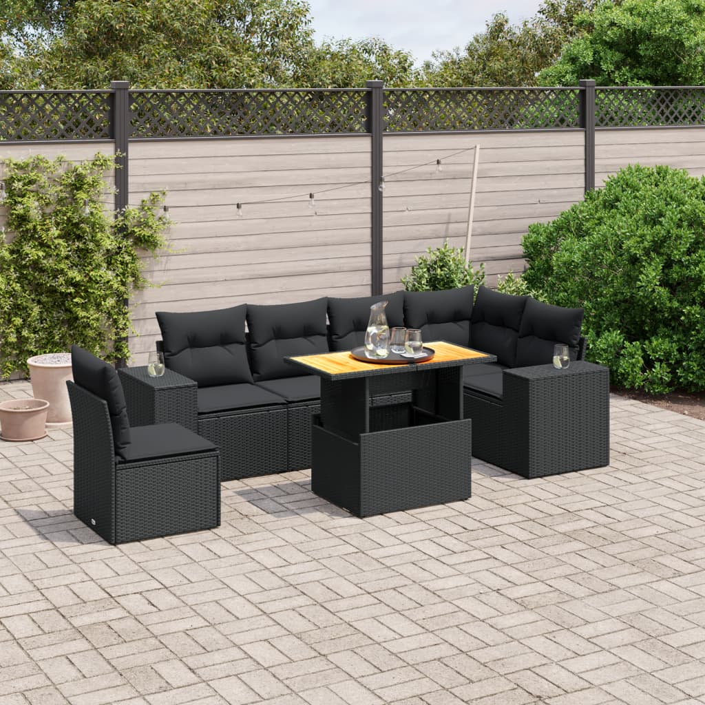 vidaXL 7-delige Loungeset met kussens poly rattan zwart