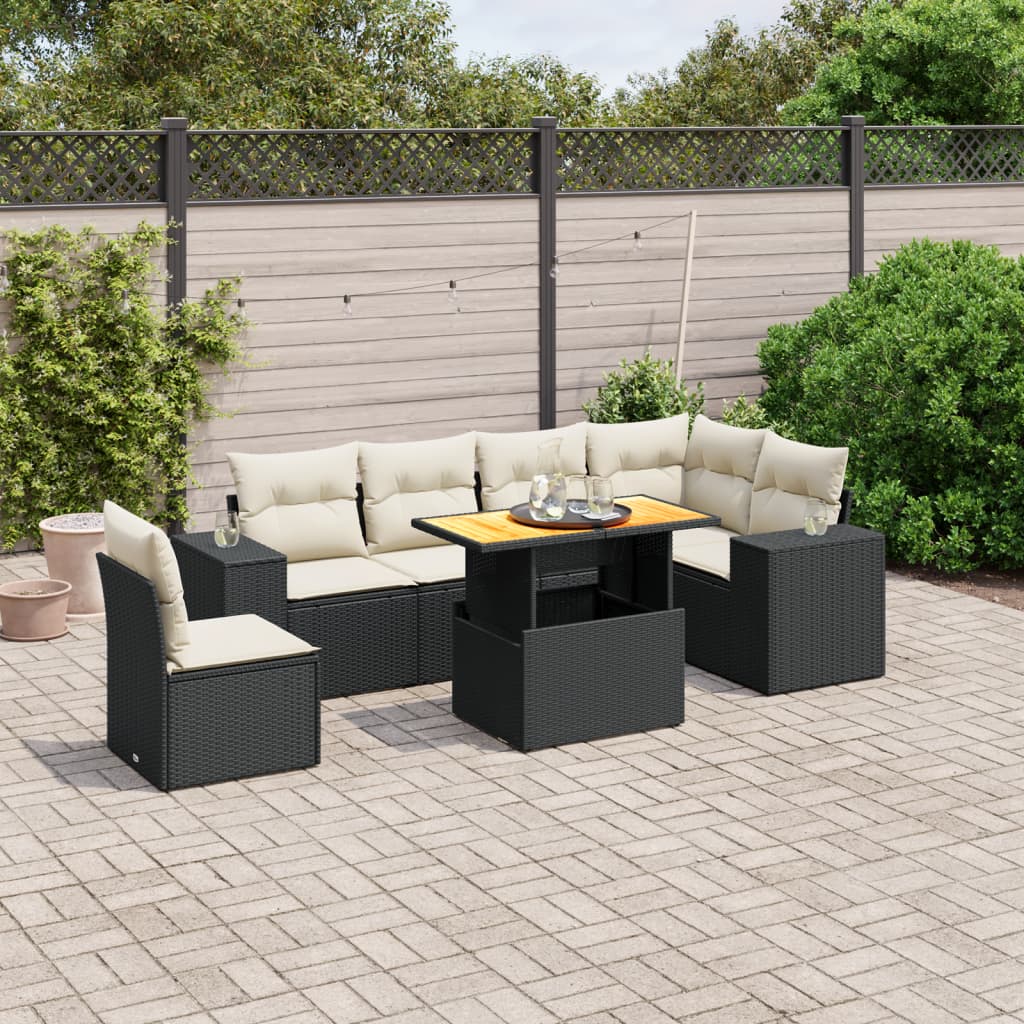 vidaXL 7-delige Loungeset met kussens poly rattan zwart