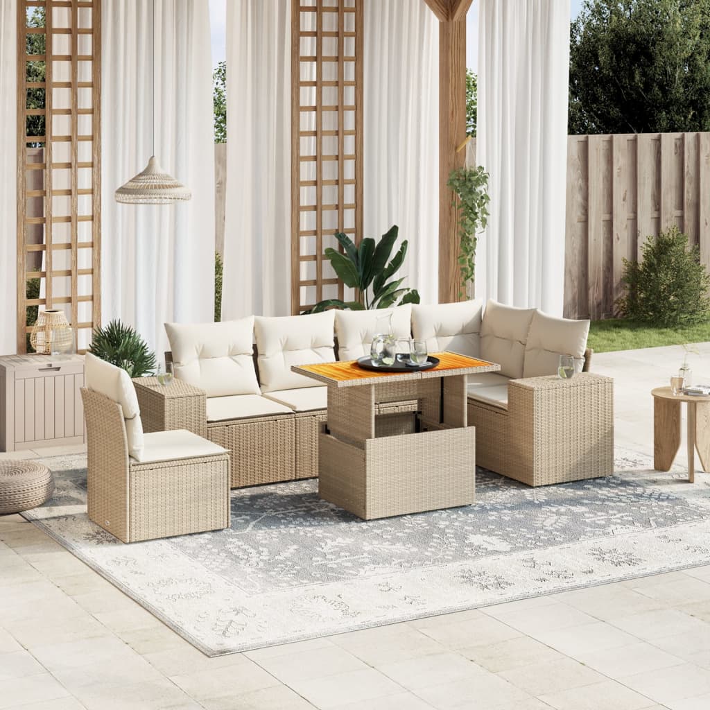 vidaXL 7-delige Loungeset met kussens poly rattan zwart