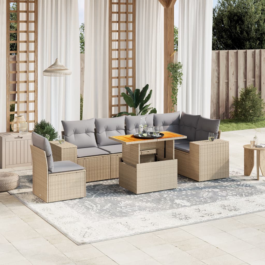 vidaXL 7-delige Loungeset met kussens poly rattan zwart