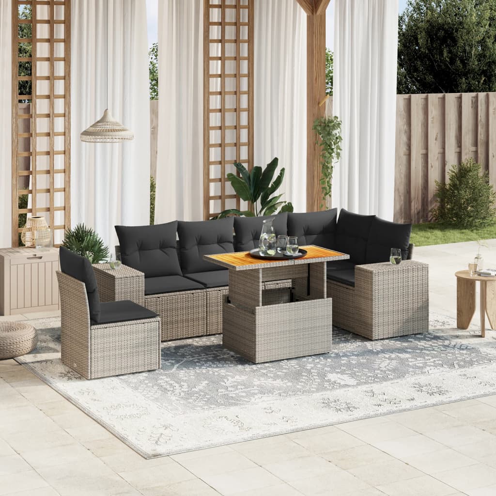 vidaXL 7-delige Loungeset met kussens poly rattan zwart