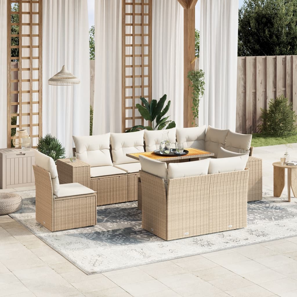 vidaXL 9-delige Loungeset met kussens poly rattan zwart