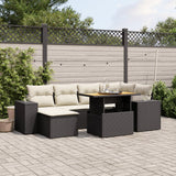 vidaXL 7-delige Loungeset met kussens poly rattan zwart
