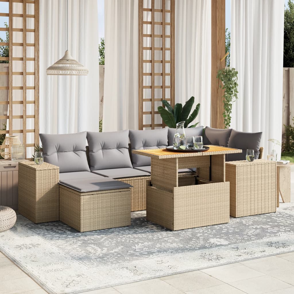 vidaXL 7-delige Loungeset met kussens poly rattan zwart