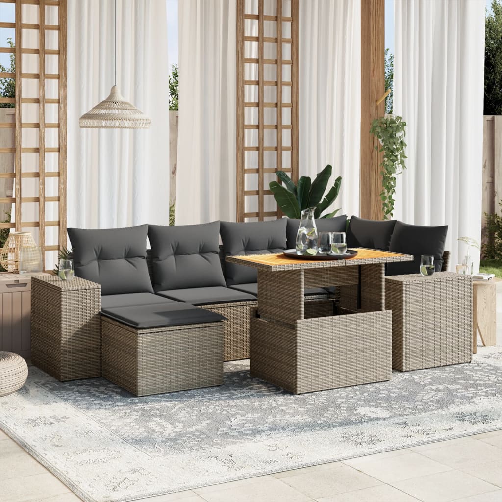 vidaXL 7-delige Loungeset met kussens poly rattan zwart