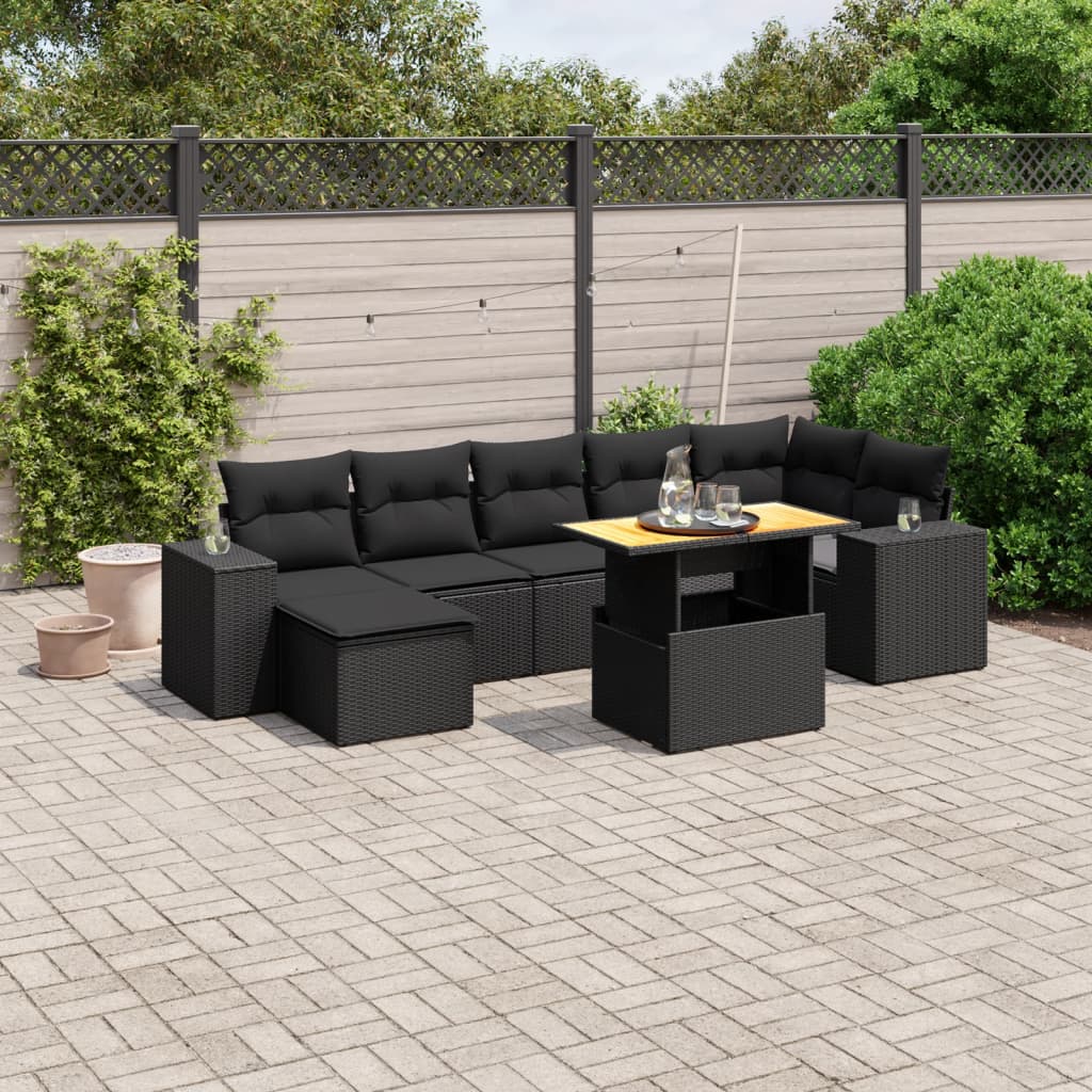 vidaXL 8-Piece Poly Rattan Lounge Set with Cushions Black
