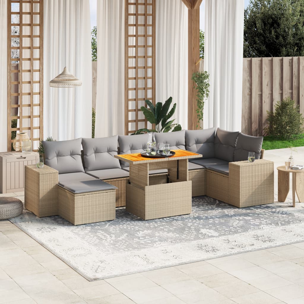 vidaXL 8-Piece Poly Rattan Lounge Set with Cushions Black