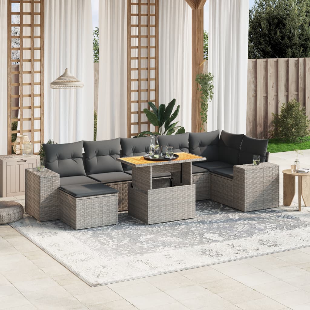 vidaXL 8-Piece Poly Rattan Lounge Set with Cushions Black
