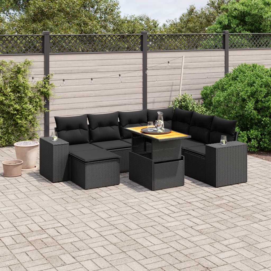 vidaXL 8-Piece Poly Rattan Lounge Set with Cushions Black