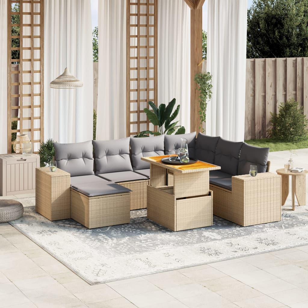 vidaXL 8-Piece Poly Rattan Lounge Set with Cushions Black