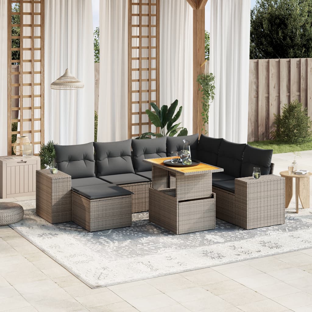 vidaXL 8-Piece Poly Rattan Lounge Set with Cushions Black