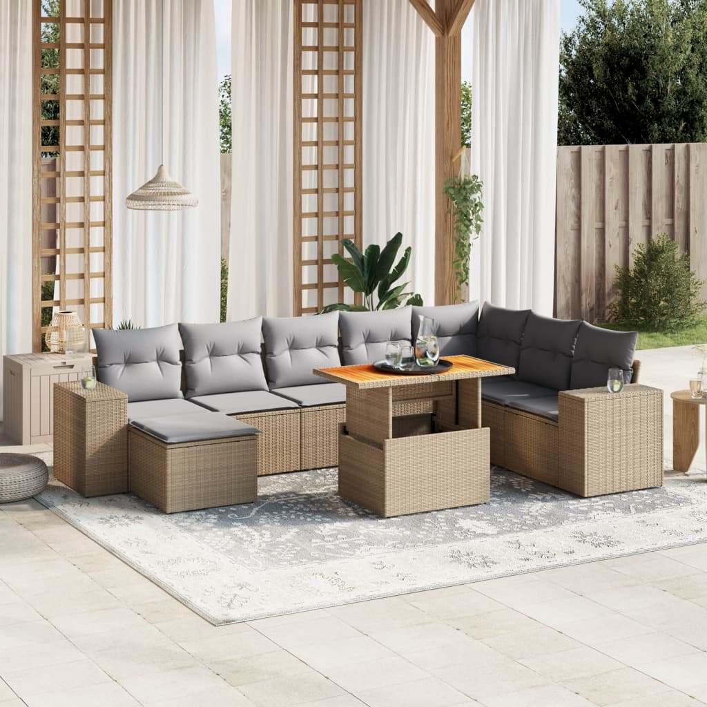 vidaXL 9-delige Loungeset met kussens poly rattan zwart