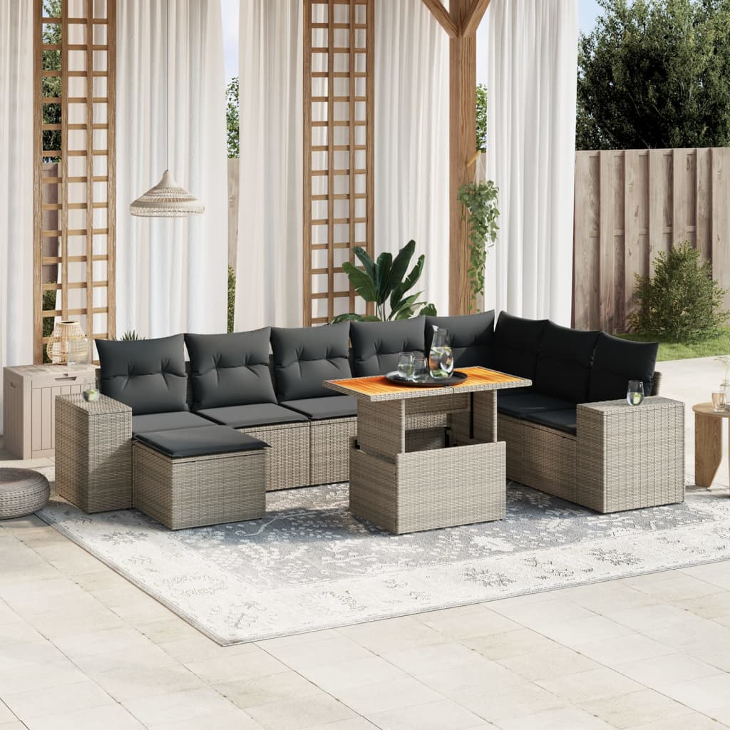 vidaXL 9-delige Loungeset met kussens poly rattan zwart