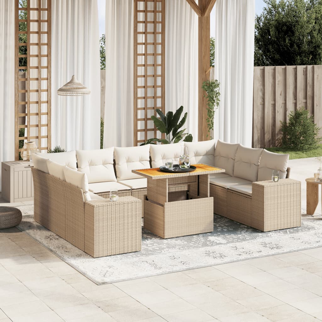 vidaXL 10-Piece Lounge Set with Cushions Poly Rattan Black