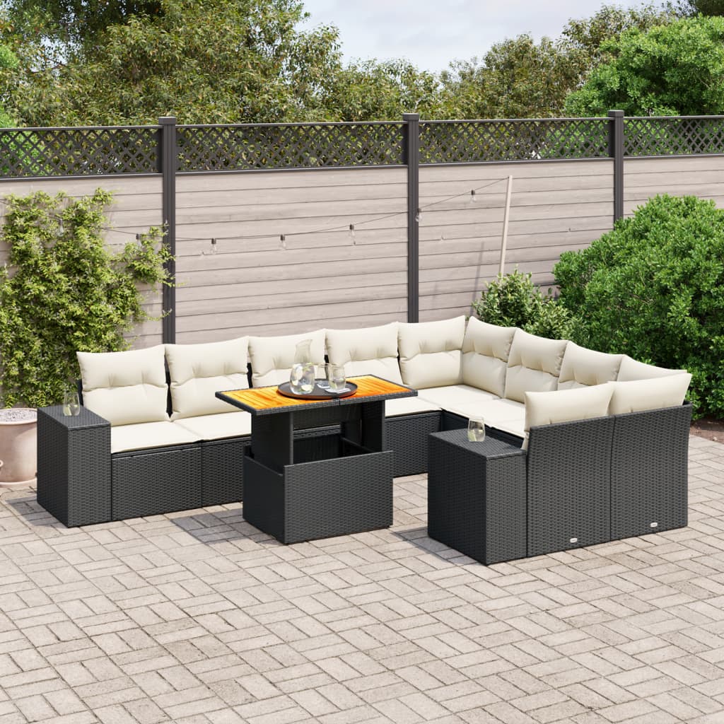 vidaXL 10-Piece Lounge Set with Cushions Poly Rattan Black
