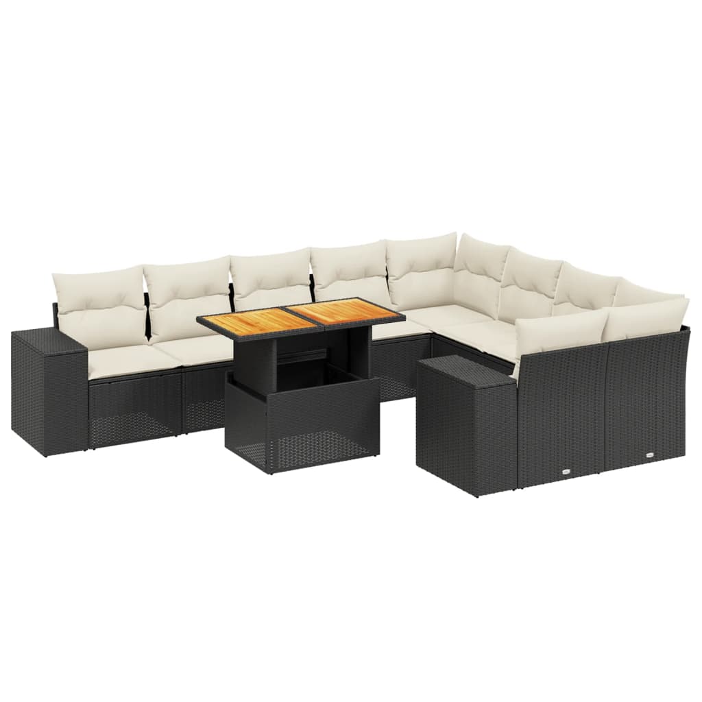 vidaXL 10-Piece Lounge Set with Cushions Poly Rattan Black