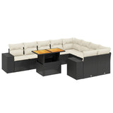 vidaXL 10-Piece Lounge Set with Cushions Poly Rattan Black