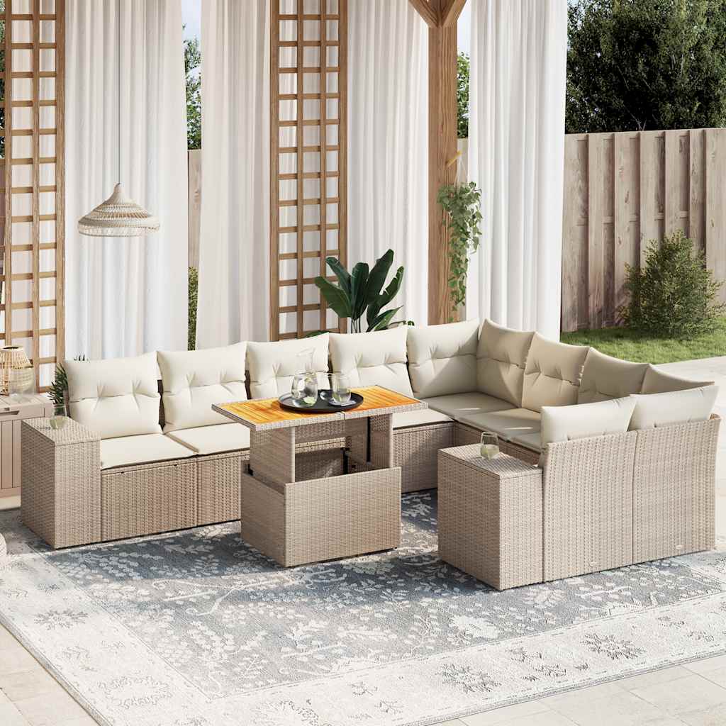 vidaXL 10-Piece Lounge Set with Cushions Poly Rattan Black