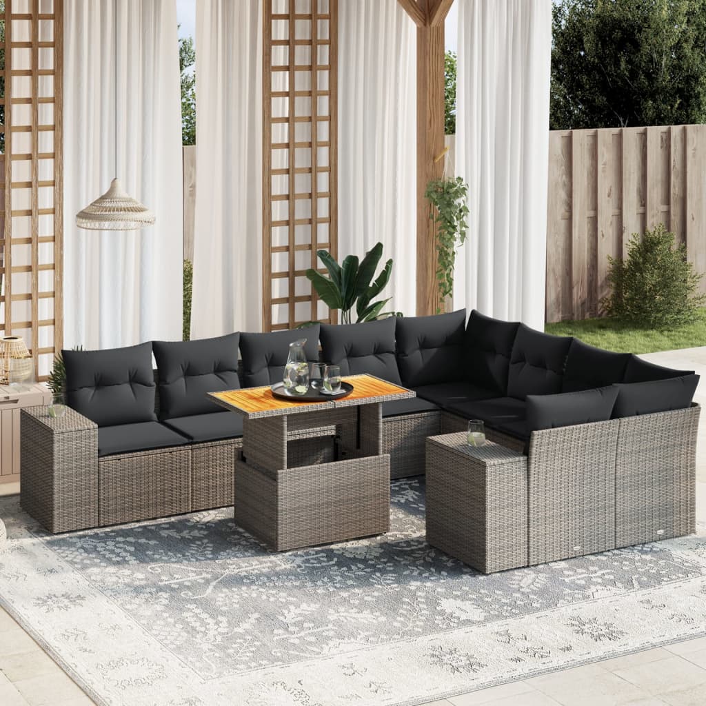 vidaXL 10-Piece Lounge Set with Cushions Poly Rattan Black