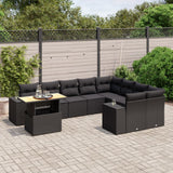 vidaXL 10-Piece Lounge Set with Cushions Poly Rattan Black