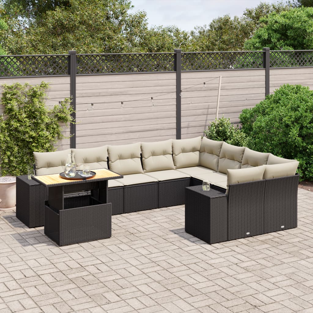 vidaXL 10-Piece Lounge Set with Cushions Poly Rattan Black