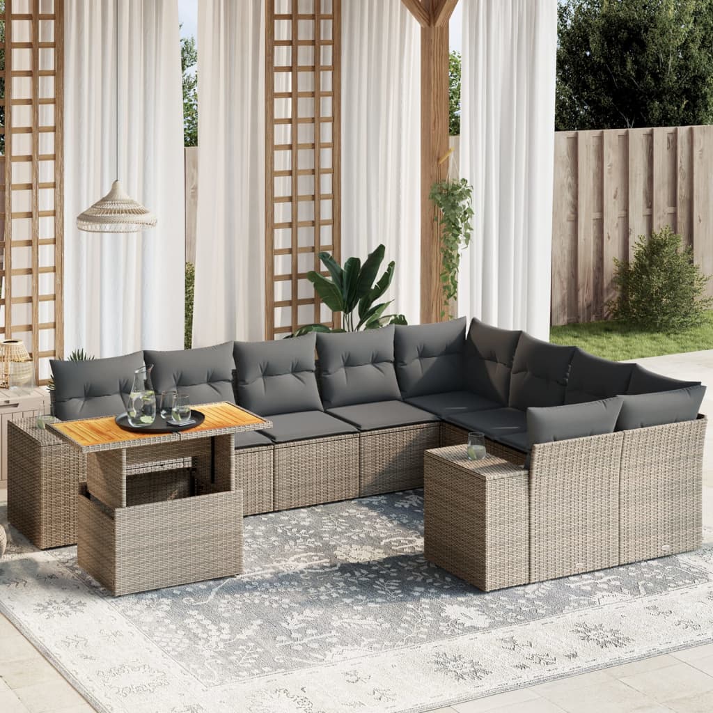 vidaXL 10-Piece Lounge Set with Cushions Poly Rattan Black