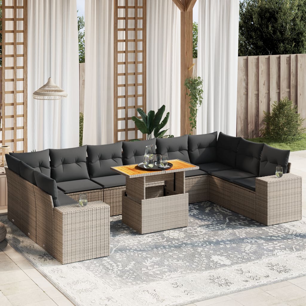 vidaXL 11-delige Loungeset met kussens poly rattan zwart