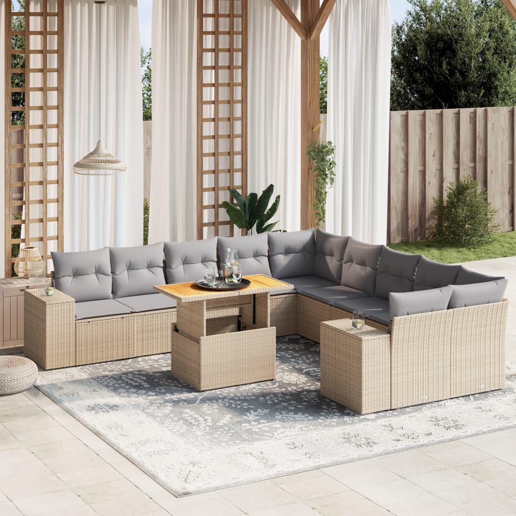 vidaXL 11-delige Loungeset met kussens poly rattan zwart