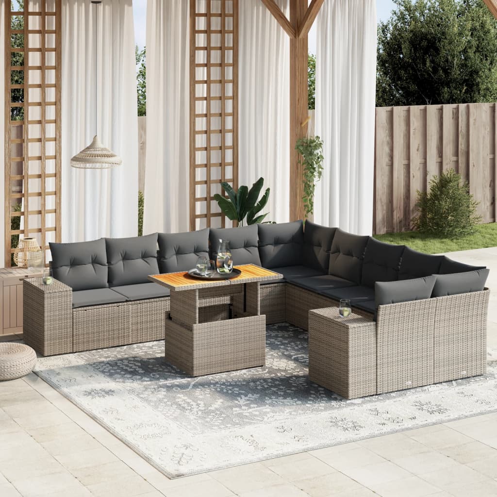 vidaXL 11-delige Loungeset met kussens poly rattan zwart