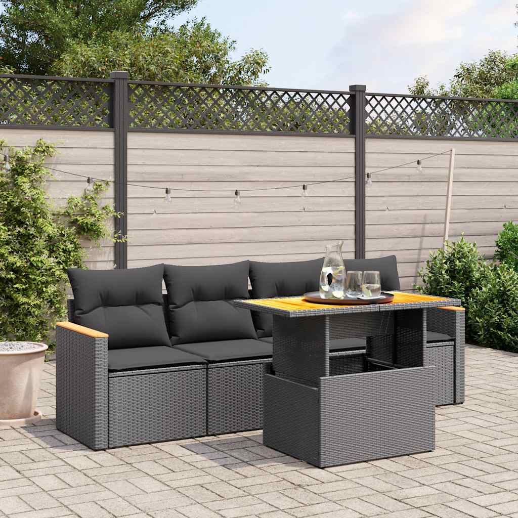vidaXL 5-piece Lounge Set with Cushions Poly Rattan Black