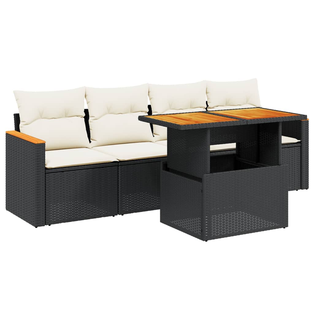 vidaXL 5-piece Lounge Set with Cushions Poly Rattan Black